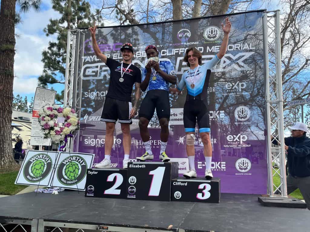 ispeed felt cyclist Adin Papell on podium in 3rd place at cycling race in costa mesa